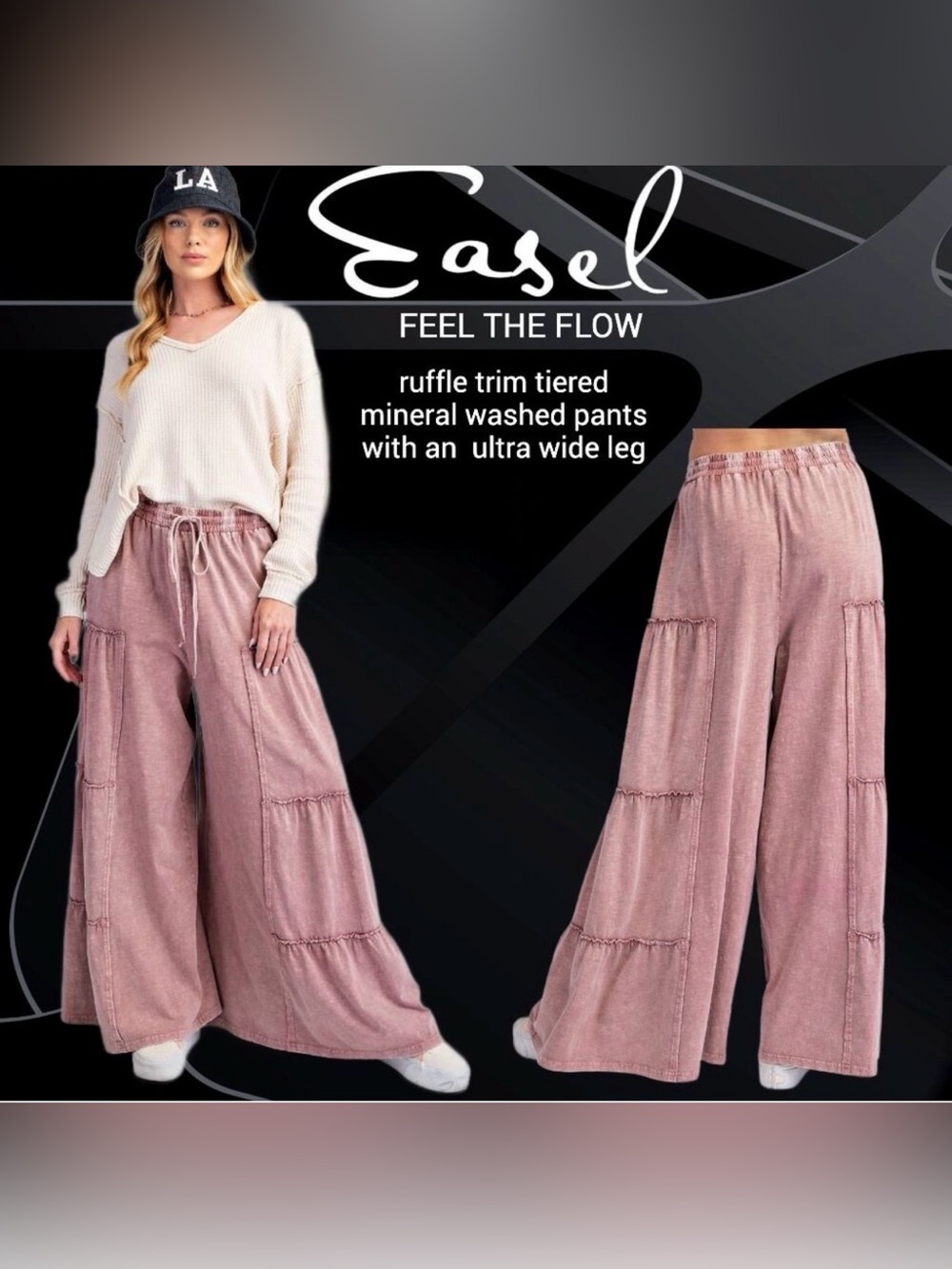 Easel Pink Mineral Wash Wild Sky Patch Wide-Leg Pants - Size Small